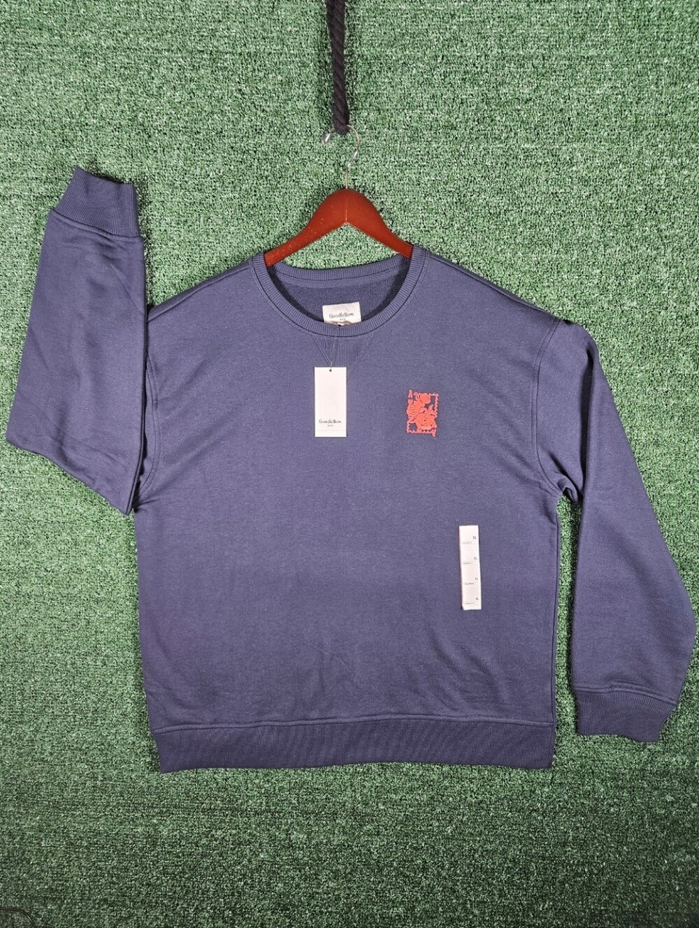 NWT Goodfellow & Co. Navy Crewneck Sweatshirt w/Red Ace Of Hearts Logo / Mens XL